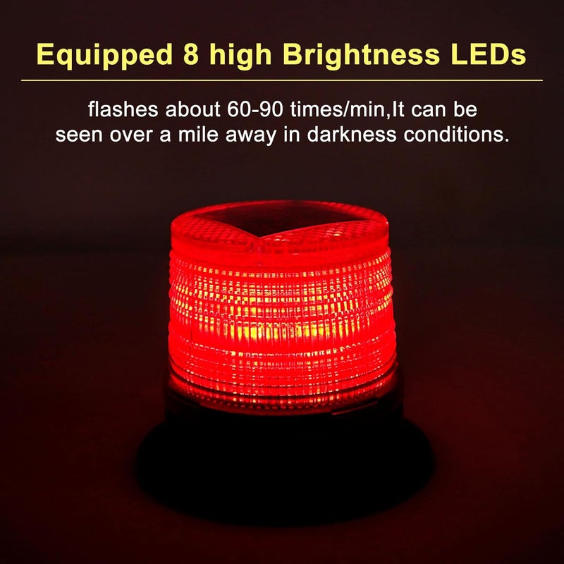 Aolyty Solar Strobe Warning Light with Strong Magnetic Base LED Warning Lamp Super Bright Solar Safety Flashing Light Waterproof for Construction, Traffic, Factory, Crane Tower, Dock (Red) - Image 2